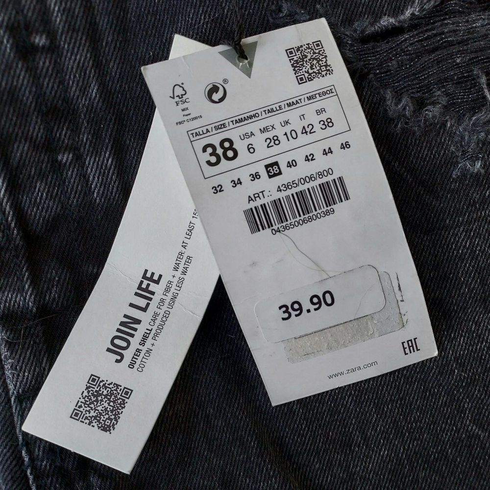 Zara Black Denim High Rise Distressed Short Size 6 Button Fly Frayed Hem NEW NWT - Picture 8 of 9